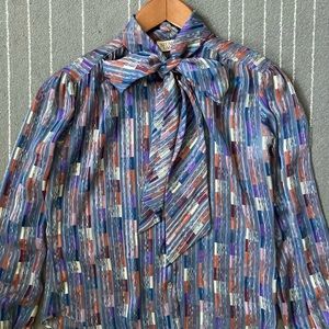 Vintage Stuart Lang Multicolor Sheer Blouse Top